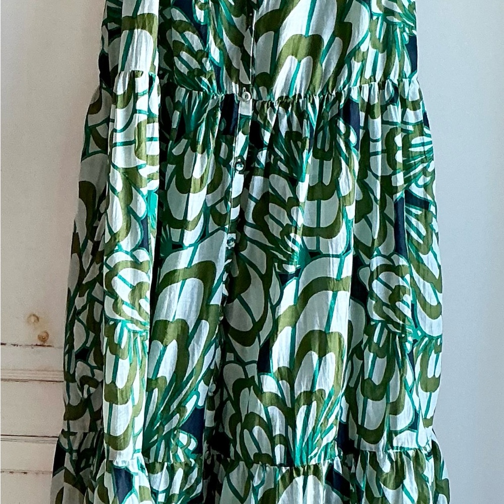 Green Patterned Maxi Dress - Lightweight Tiered Summer Dress - Picture 8 of 11